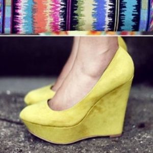 Neon yellow platform wedges